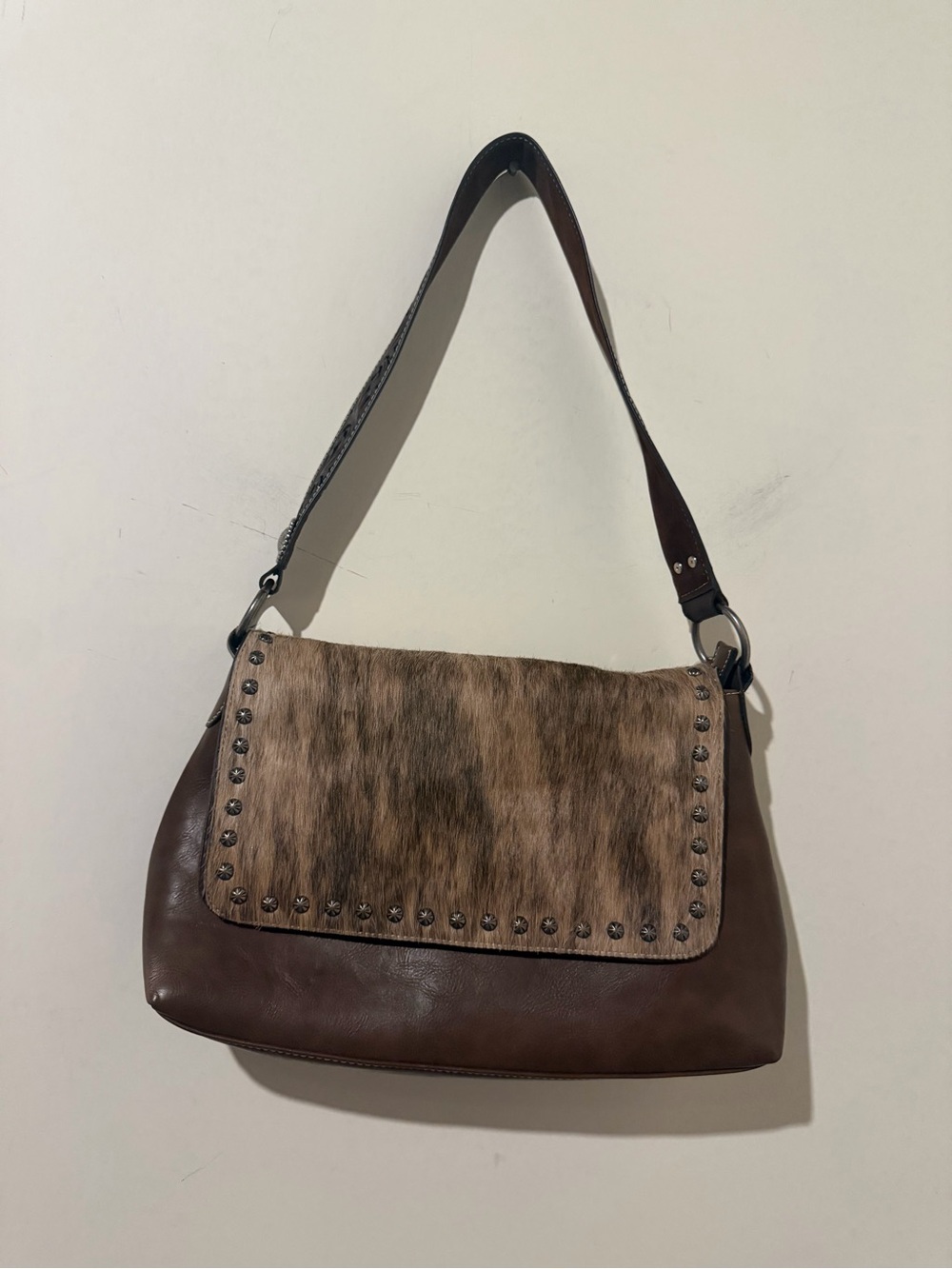 Blazin Roxi Brown Leather and Haircalf Shoulder Bag